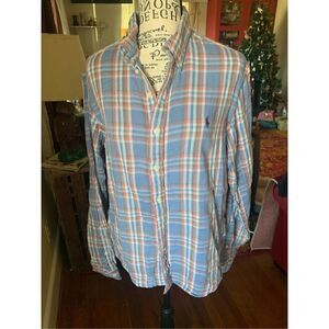 Polo Ralph Lauren RL Untucked Fit Classic Shirt Blue Plaid Button Down
